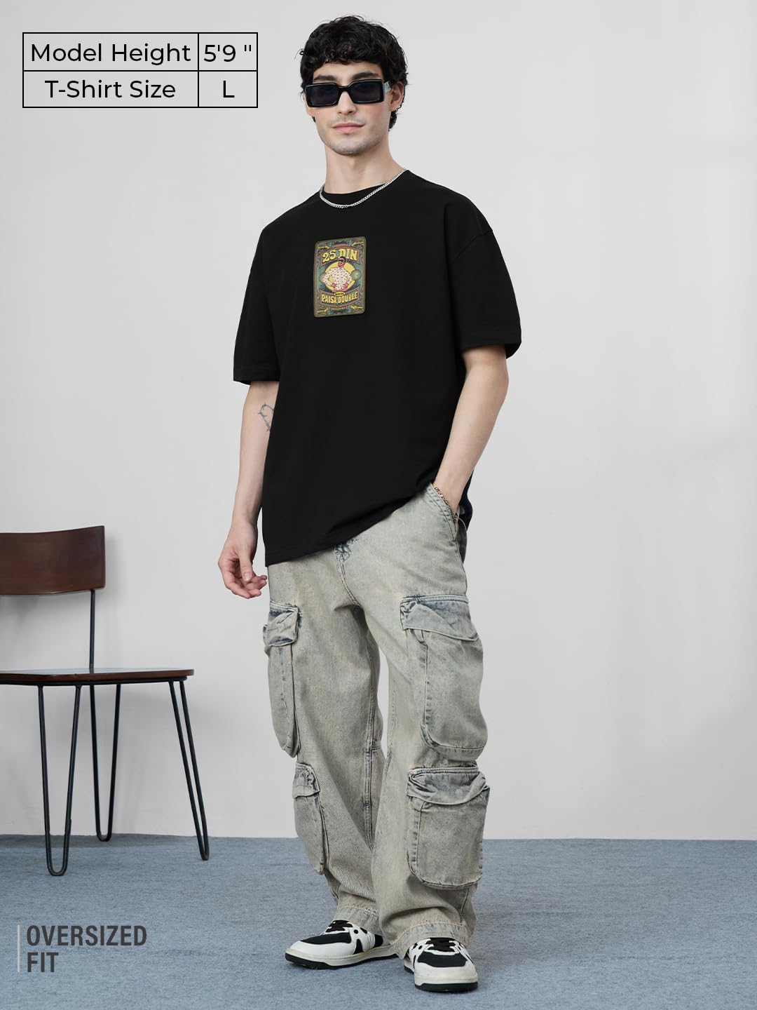 The Souled Store Phir Hera Pheri: Laxmi Chit Fund Men and Boys Short Sleeves Round Neck Black Graphic Printed Cotton Oversized T