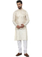 SOJANYA (Since 1958 Men's Cotton Silk Embroidered Cream Kurta and White Pyjama with Designer Cream Nehru Jacket