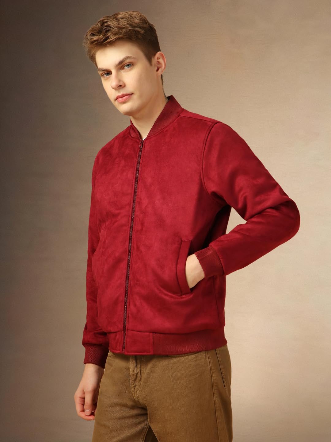 Dennis Lingo Men Regular Fit Suede Fabric Full Sleeves Solid Jackets