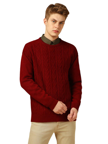 Dennis Lingo Men Regular Fit Acrylic Full Sleeves Solid Sweaters Maroon