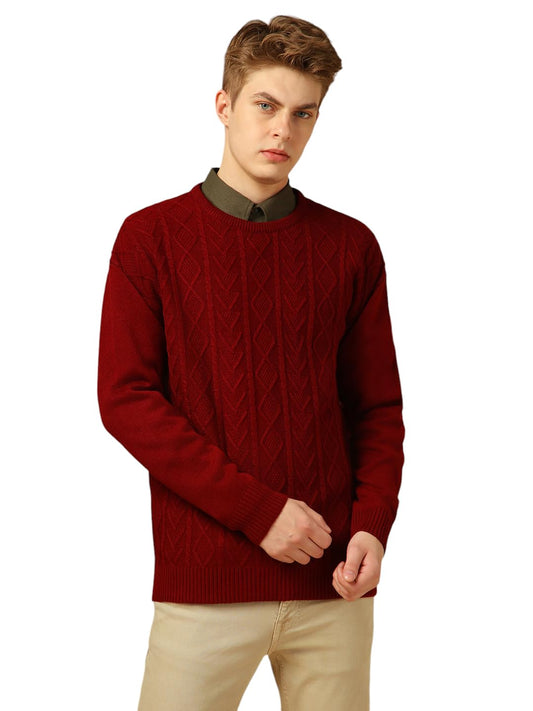 Dennis Lingo Men Regular Fit Acrylic Full Sleeves Solid Sweaters Maroon