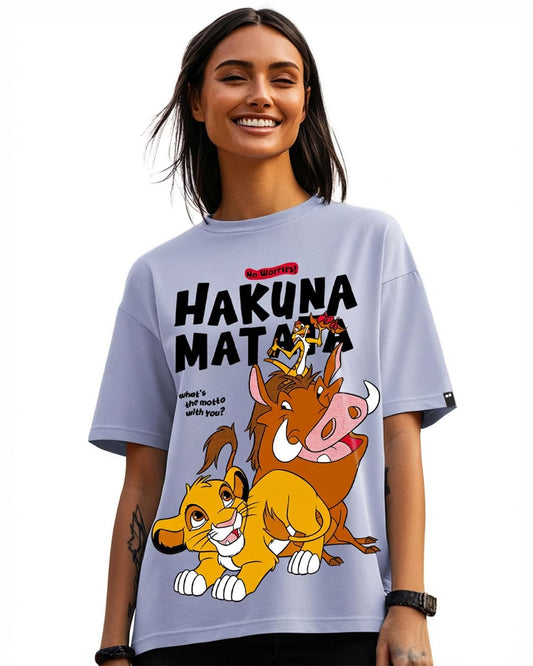 Bewakoof Official Disney Merchandise Hakuna Matata Womens Graphic Printed Oversized Fit Half Sleeve Round Neck Cotton T-Shirt_6