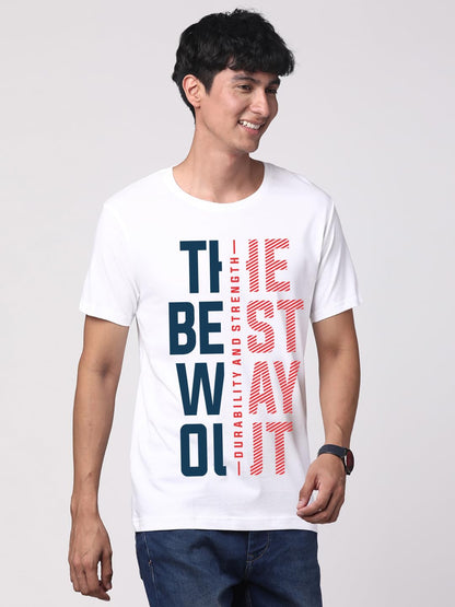 ADRO Motivational Quote Printed T-Shirt for Men - 100% Cotton, Regular Fit, Soft Breathable Fabric. (RN23-M-BEST-WH_White)
