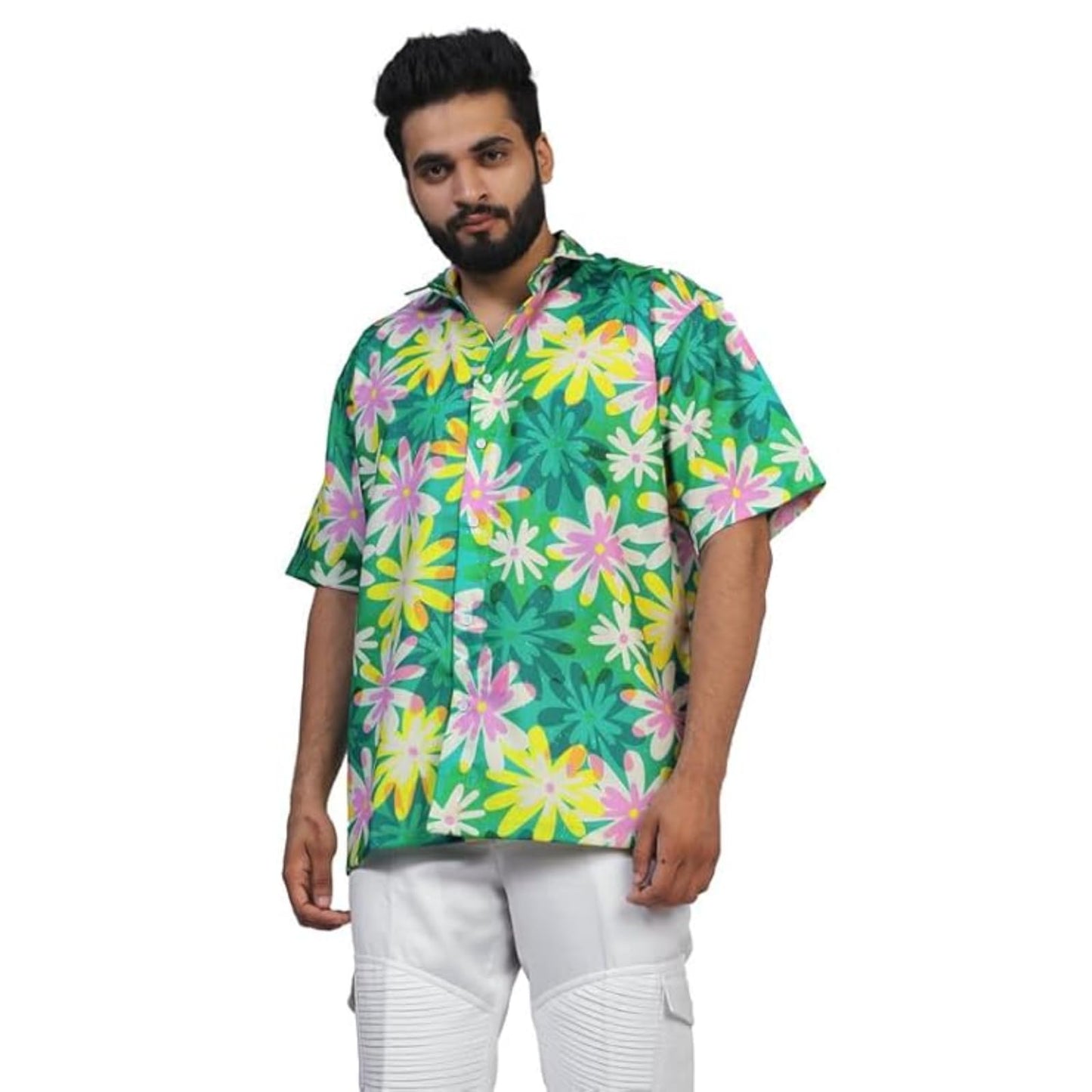 Brown Culture MenS Cotton Blend Floral Print Shirt With Spread Collared Half Sleeves Standard Length And Button Down Closure Ty