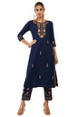 Soch Womens Navy Blue Rayon Floral Embroidered Kurta Set
