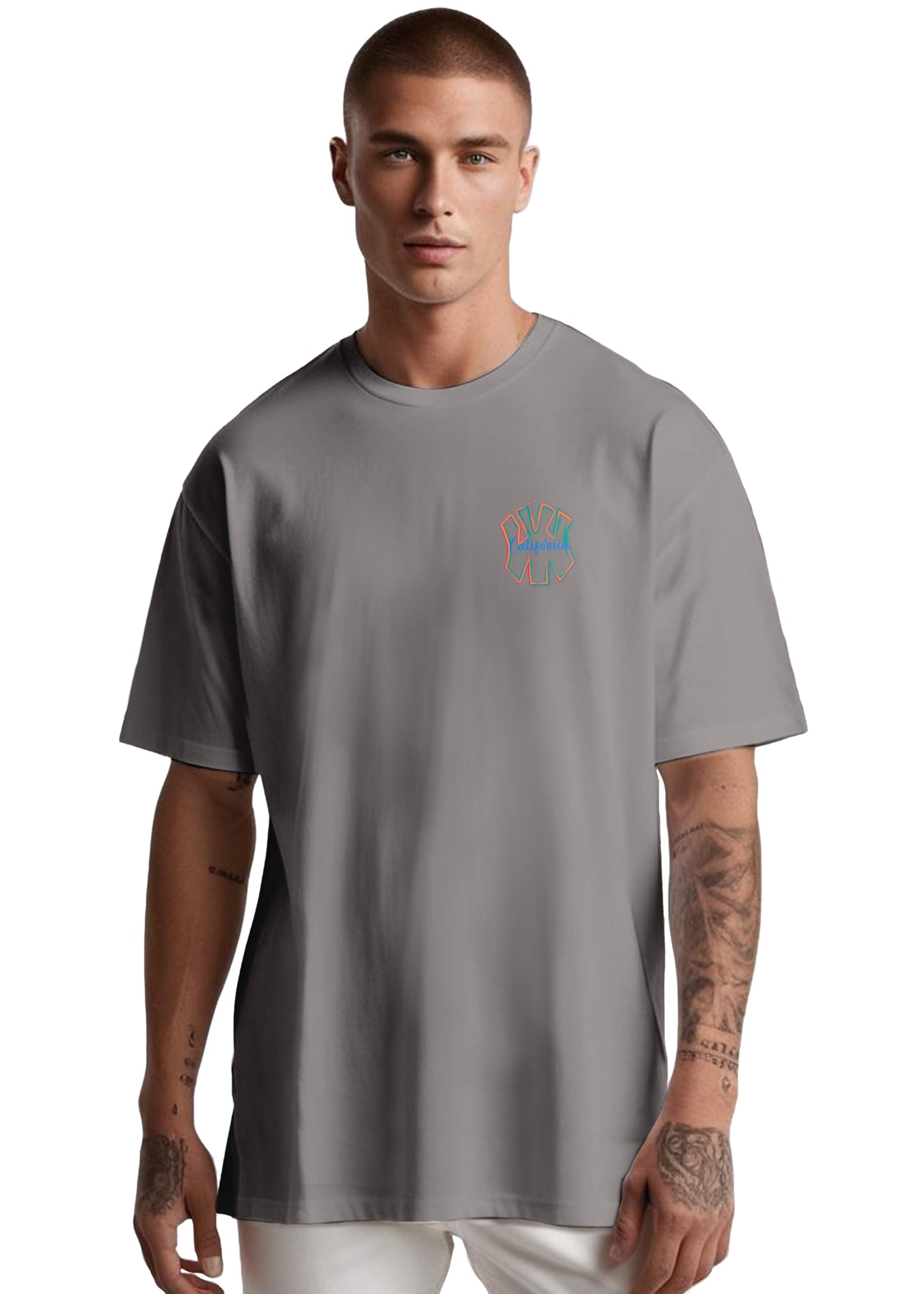 Peppyzone Mens Oversized Fit T-Shirt (PZ-OST-Trendy42_Grey