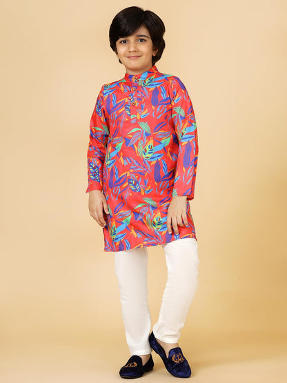 A.T.U.N. (ALL THINGS UBER NICE) Boys Red Floral Printed Kurta Pyjama Set