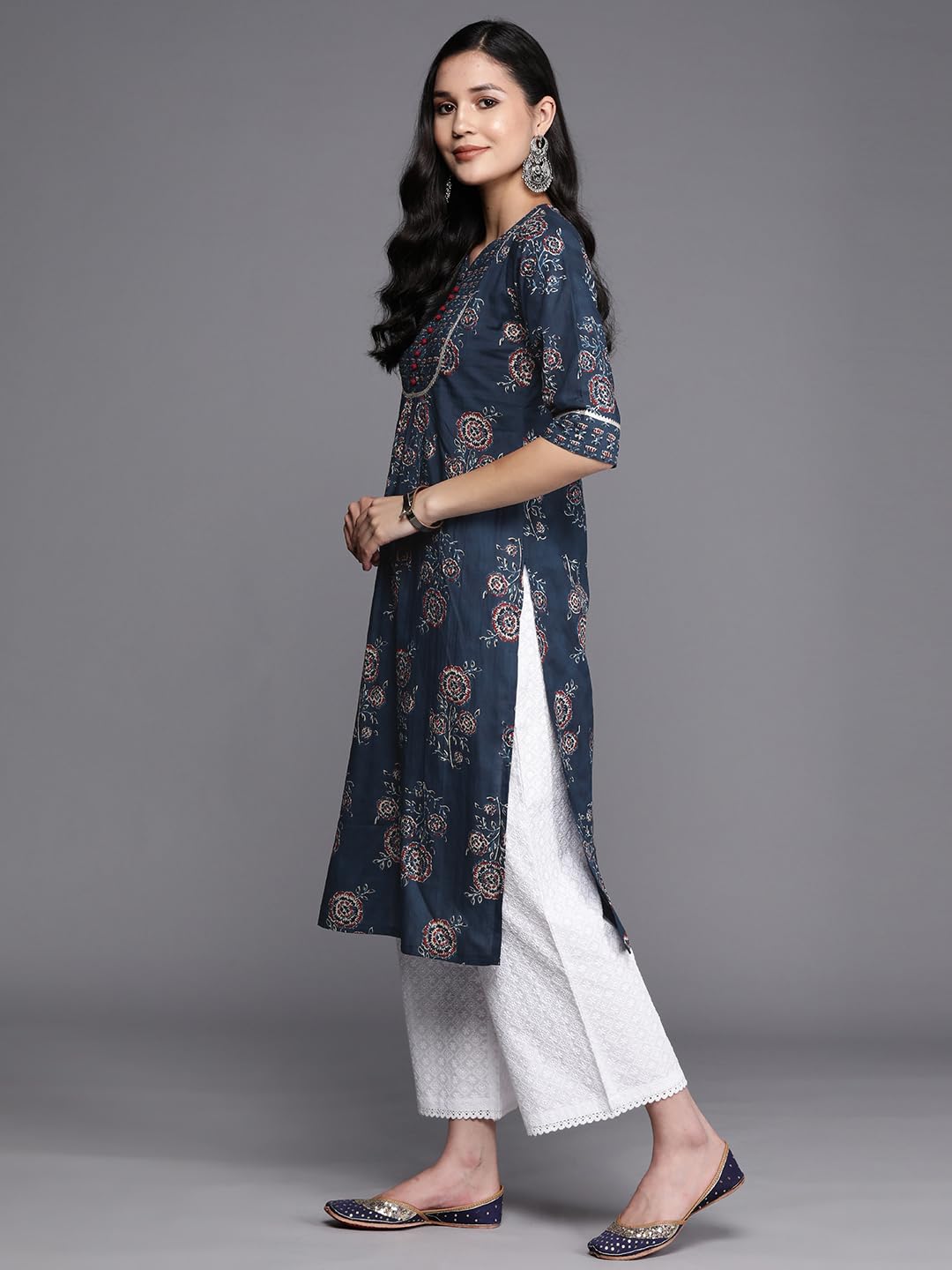 Libas WomenS Cotton Printed Straight Kurta (26190_Blue