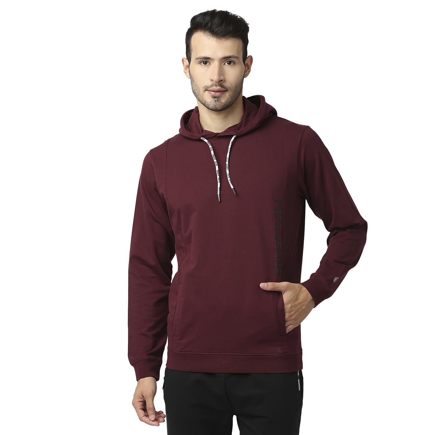 Pepe Jeans MenS Alan Placement Printed Hooded Neck Regular Fit Sweatshirt (Burgundy, X_Large)