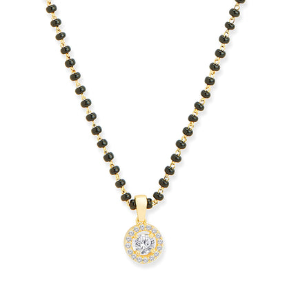 MINUTIAE Stylish Solitaire Mangalsutra Pendant Necklace Black Beads For Women With Extendable Chain (Gold)