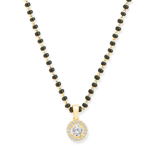 MINUTIAE Stylish Solitaire Mangalsutra Pendant Necklace Black Beads For Women With Extendable Chain (Gold)