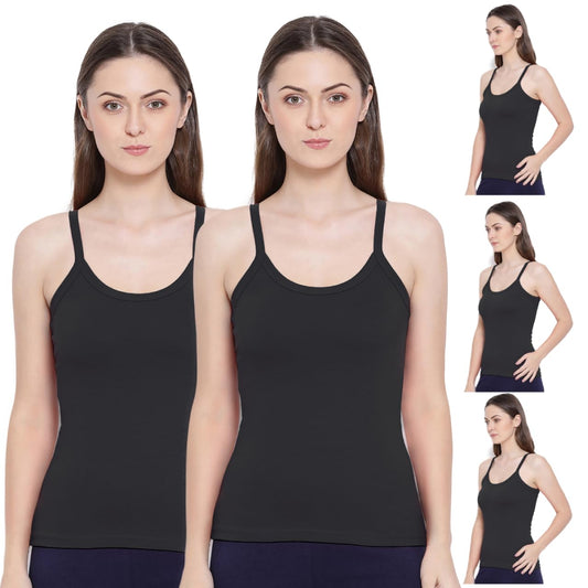 Rupa Softline Modern Regular Fit Solid Women Super Combed Cotton Camisole, Under-Shirt, Stretchable and Body-Hugging, Black,Pack