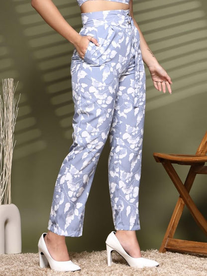 Womens Wide Leg Pants | Printed Grey Cepe Fabric Trousers | Stylish Korean Clothing | Flared, Straight Fit, Baggy, and Loose Je