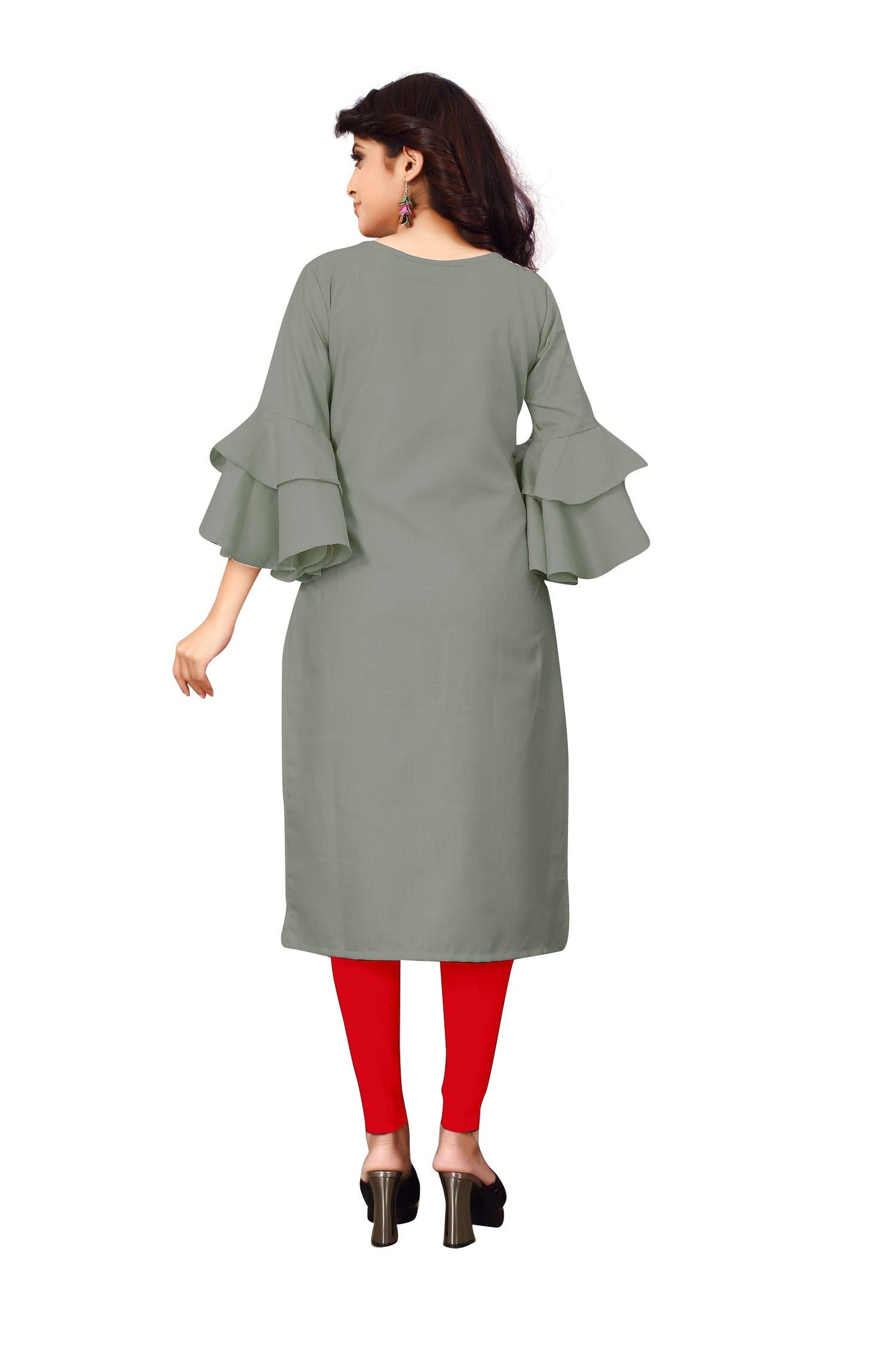 OM SAI LATEST CREATION Slub-Rayon 3/4 Sleeve Printed A-Line Kurti for Women