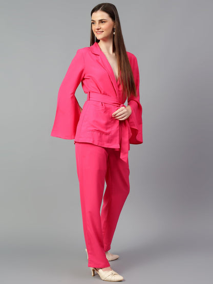 Kotty WomenS Solid Co-Ord With Trousers(Pink,S)