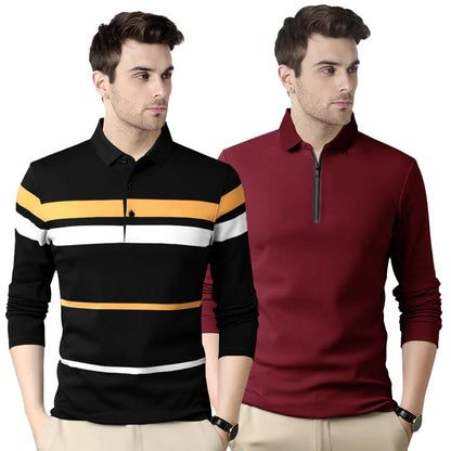 Noble Monk MenS Regular Fit Polo T Shirt |Full Sleeves |Collar Tshirts | Casual T-Shirt For Men