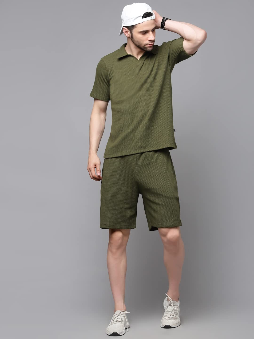 RIGO Cotton Blend Waffle Knit Self Textured Co-Ord Set for Mens | Night Suit Set for Mens | Lounge-Wear Nightdress Pajama Set