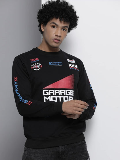 The Indian Garage Co Black Regular Fit Placement Print Long Sleeve Pull On Sweatshirt