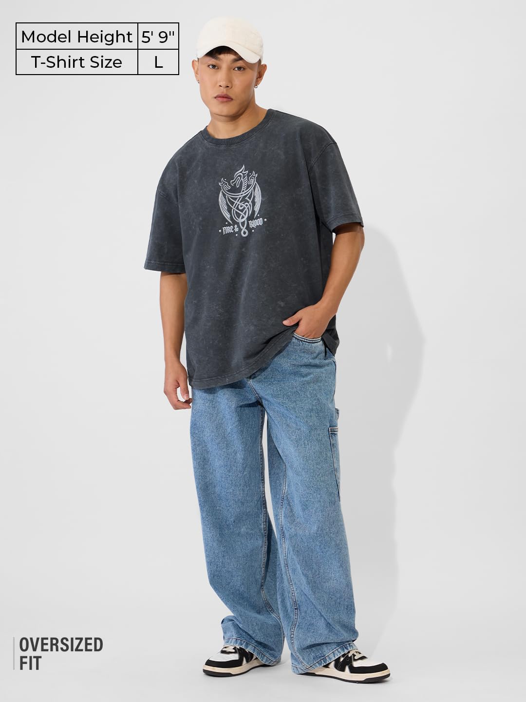 The Souled Store Official House of Dragon Originals: Logo Oversized T-Shirt for Men Boys Cotton Casual Half Sleeves Baggy Loose