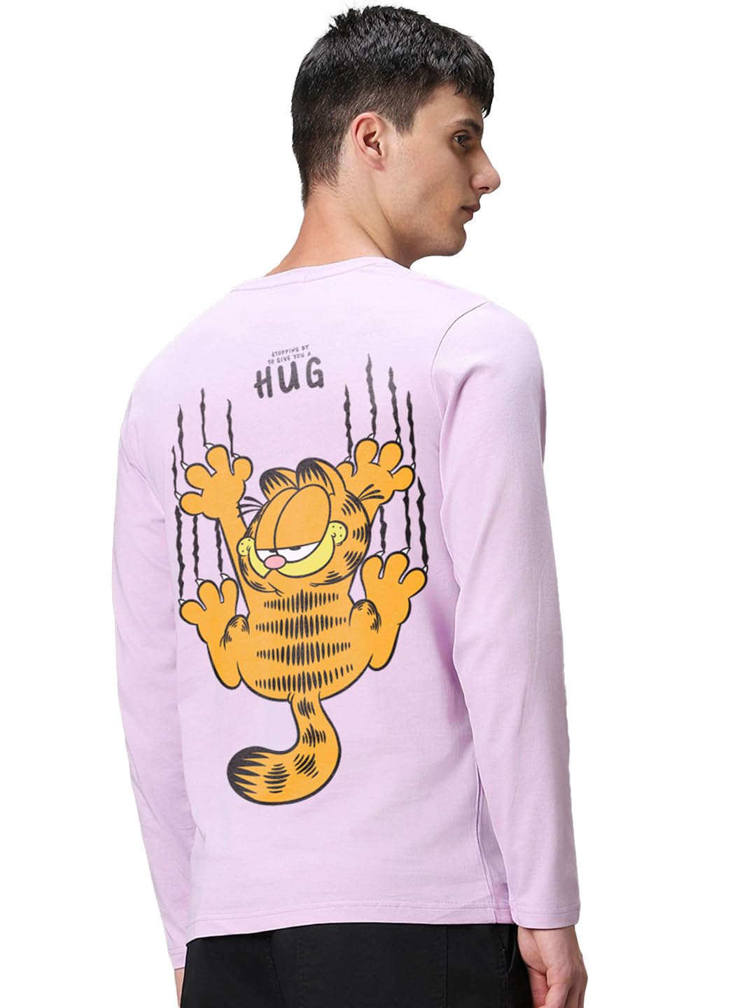Bewakoof Official Garfield Merchandise MenS Graphic Print Regular Fit Full Sleeve Round Neck Pure Cotton T-Shirt_677873_Purple_2
