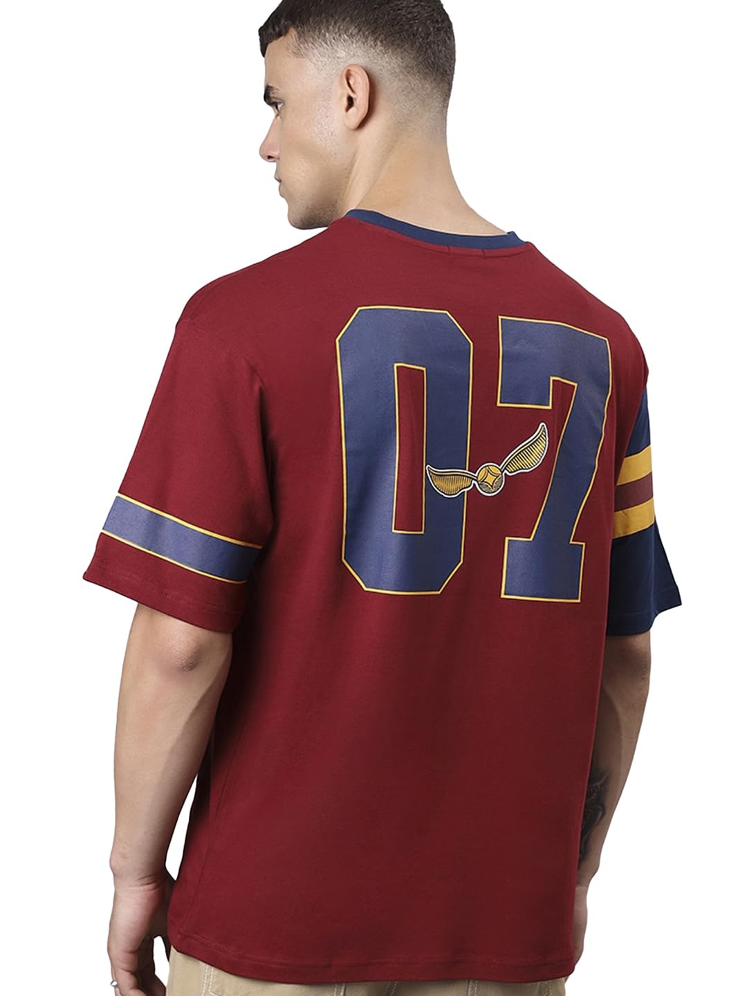 Bewakoof Mens Cotton Official Harry Potter Merchandise Graphic Printed Oversized T-Shirt_589298_Maroon_L