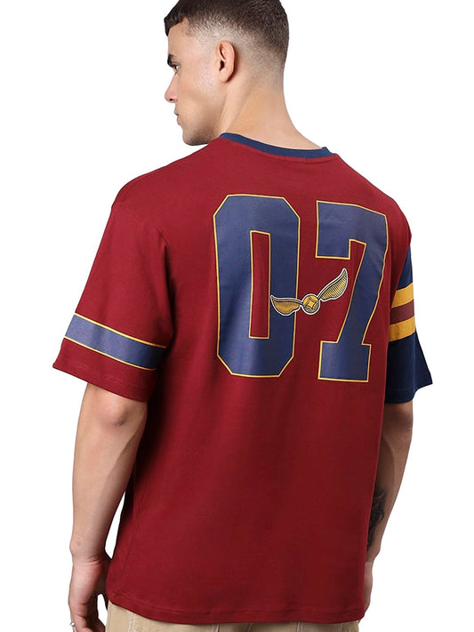 Bewakoof Mens Cotton Official Harry Potter Merchandise Graphic Printed Oversized T-Shirt_589298_Maroon_L