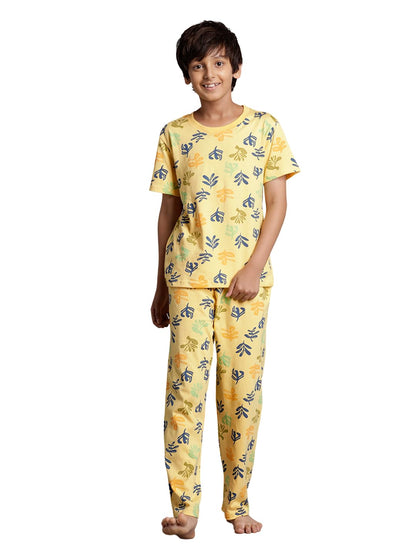 T2F Boys Cotton Pajama Set Yellow