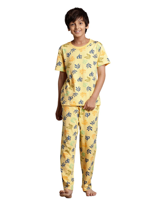 T2F Boys Cotton Pajama Set Yellow