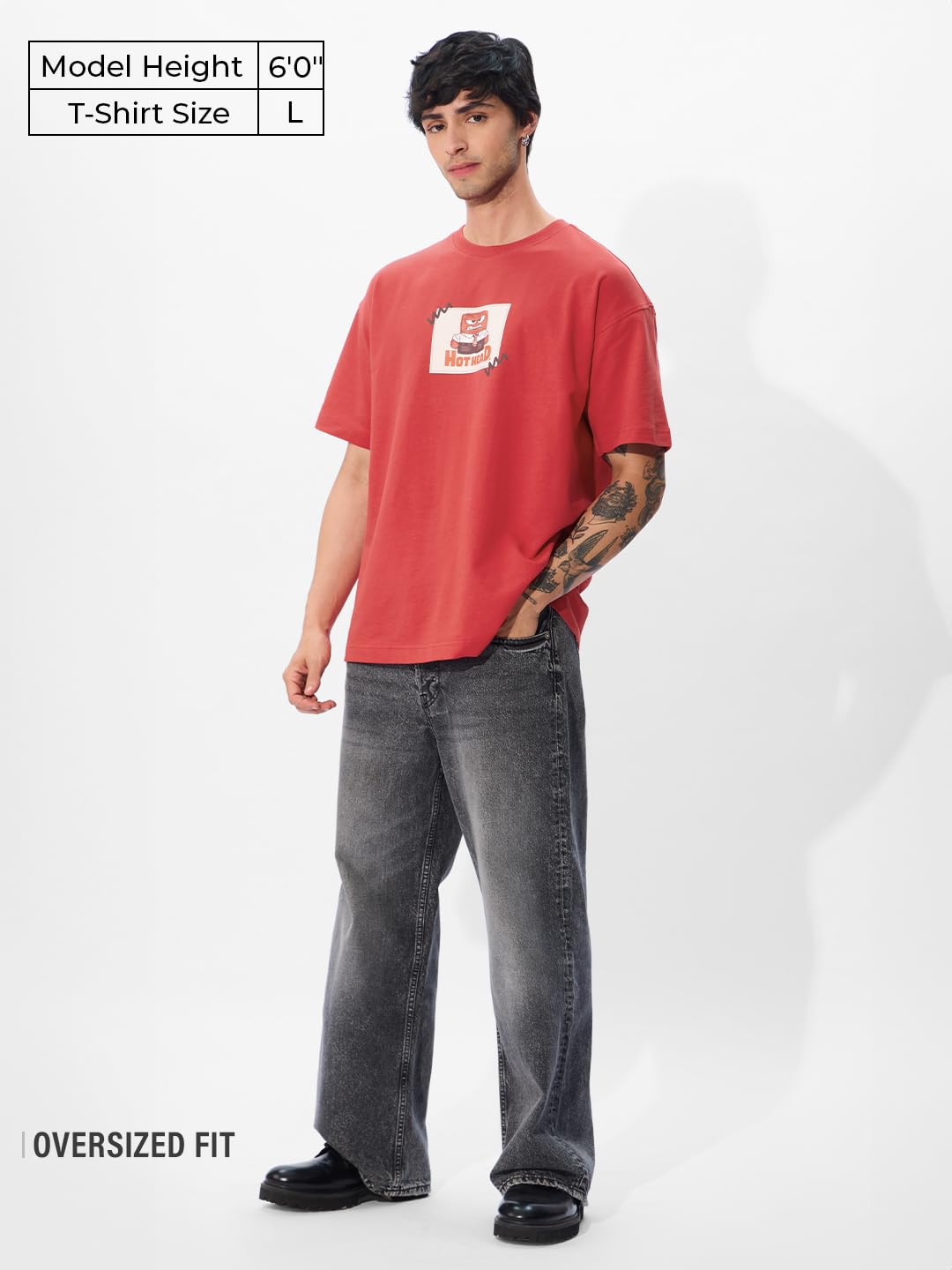 The Souled Store Official Inside Out: Anger Oversized T-Shirt for Men Boys Cotton Casual Half Sleeves Baggy Loose Fit Drop Shoul