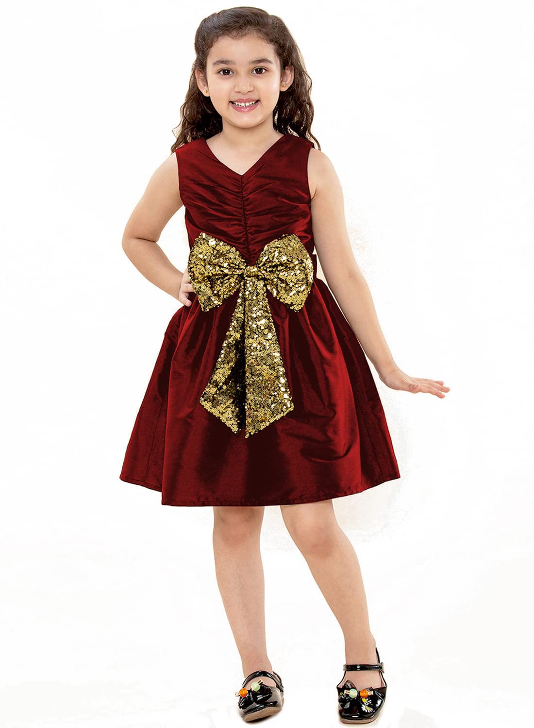 A.T.U.N. (ALL THINGS UBER NICE) Girls Sequined Party Dress Maroon-Gold
