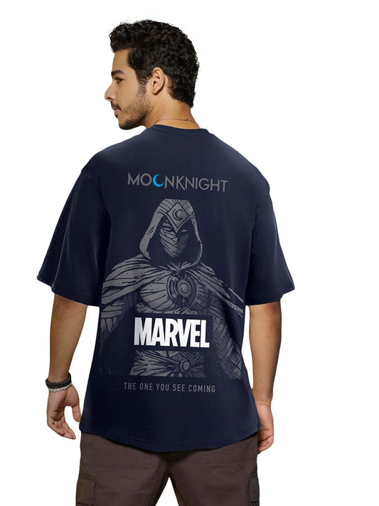 Bewakoof Official Marvel Merchandise Moon Knight Mens Graphic Printed Oversized Fit Half Sleeve Round Neck Cotton Jersey T-Shir