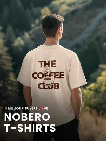 Nobero MenS Graphic Print Oversized Fit T-Shirt (1M-Twrt-C1018-Bl_The Coffee Club-Sand