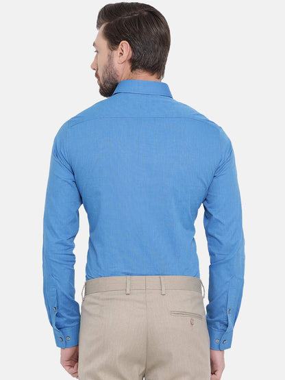Turtle Men Blue Cotton Solid Slim Fit Formal Shirts