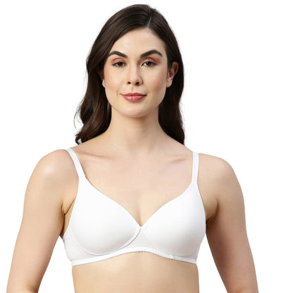 Enamor A039 Perfect Coverage Supima Cotton T-Shirt Bra- Padded Wirefree & Medium Coverage WHITE