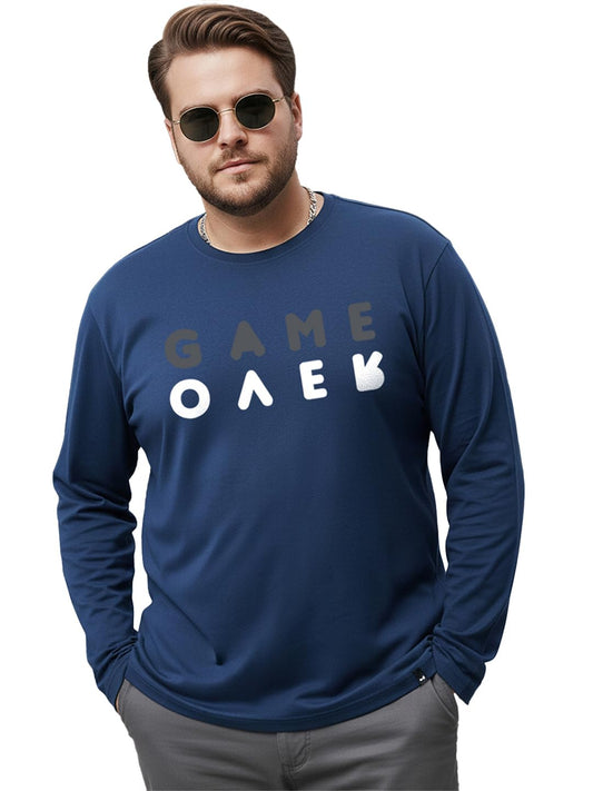 Bewakoof MenS Typography Regular Fit Full Sleeve Round Neck Pure Cotton Plus Size T-Shirt_694242_Blue_6Xl