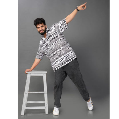 Brown Culture MenS Cotton Blend Abstract Print Shirt With Spread Collared Half Sleeves Standard Length And Button Down Closure