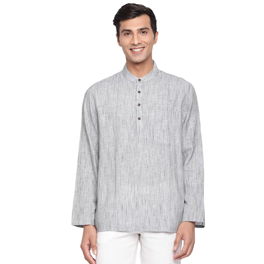 Fabindia Relaxed Fit Men Grey Cotton Solid Mid Placket Shirt (210694001