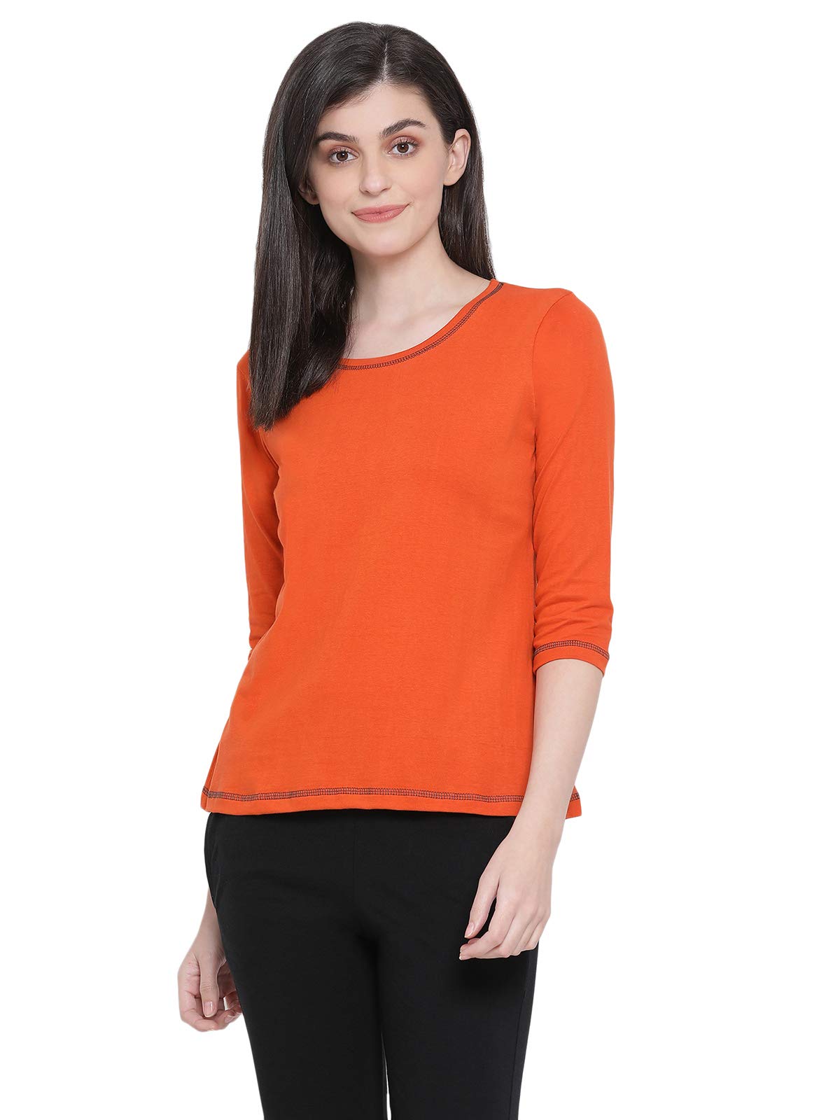 Clovia Womens Cotton Chic Basic Top (LT0137P16_Orange_S)