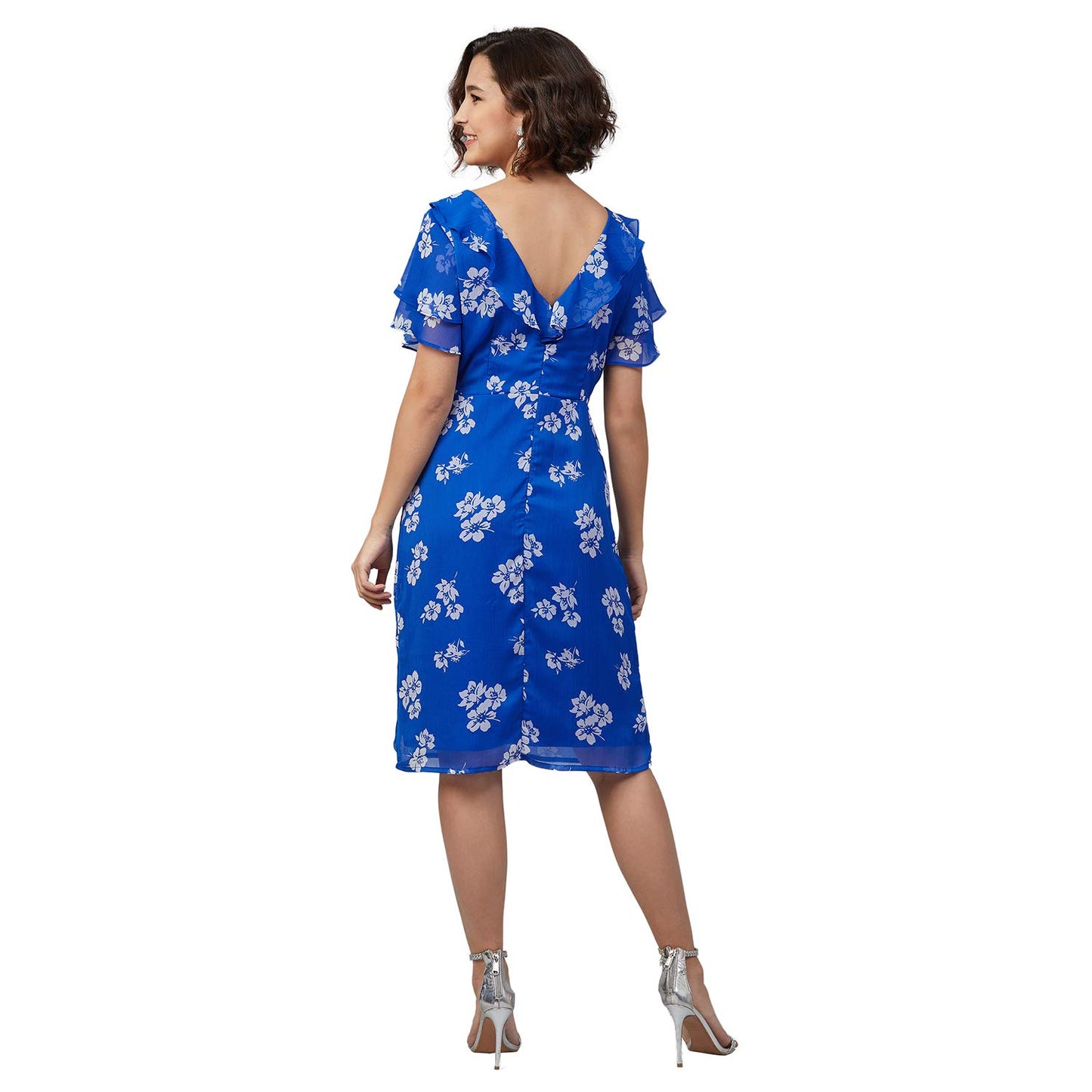 Rare Women'S Chiffon A-Line Knee-Length Casual Dress (Ep7032_Blue)