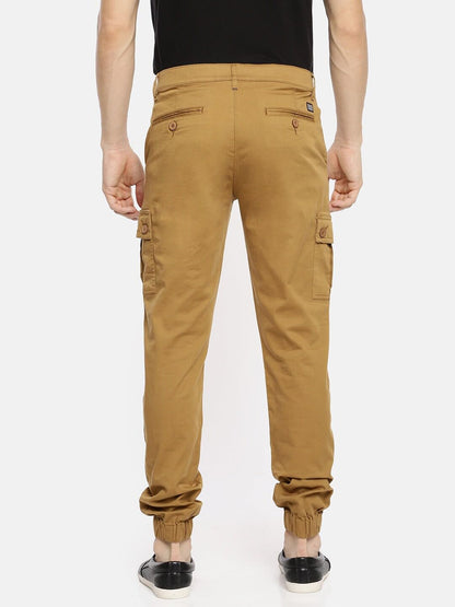The Indian Garage Co Men Slim Fit Solid Mid-Rise Cuffed Cargos Khaki