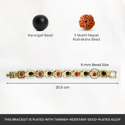 Astrotalk Metal Rudraksha & Karungali Bracelet (Gold) | Spiritual Protection & Mental Peace Energy | Ebony Wood & 5 Mukhi Rudraksha Healing Bracelet for Man & Women | Gift for Man & Woman