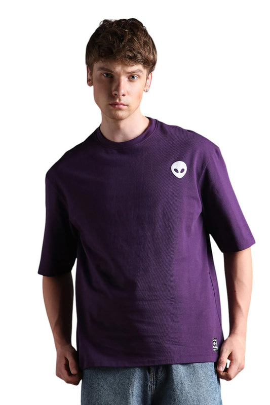 Hubberholme Men Printed Oversized Round Neck Half Sleeves Tshirts 30 Purple