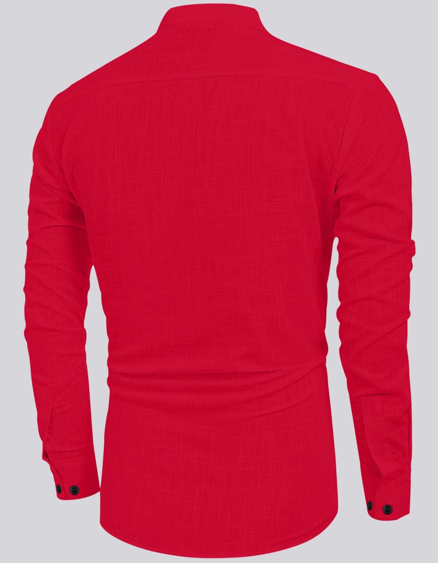 Hemrin MenS Cotton Blend Full Sleeve Short Kurta Shirt With Mandarin Collar Red
