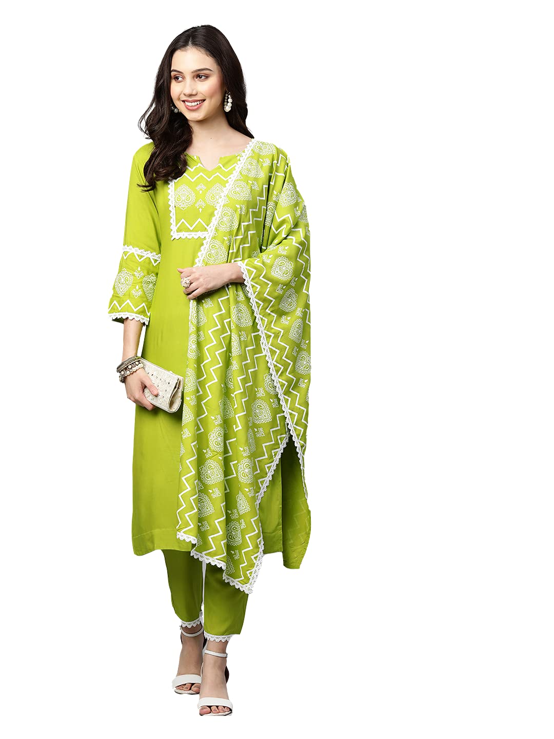 ANNI DESIGNER Women's Cotton Straight Kurta with Pant & Dupatta (96-PERROT)