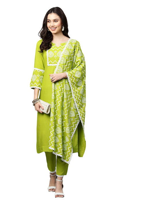 ANNI DESIGNER Women's Cotton Straight Kurta with Pant & Dupatta (96-PERROT)