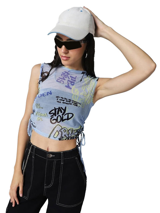 Bewakoof Air 1.0 Womens All Over Printeded Slim Fit Short Top_615017_Purple_M