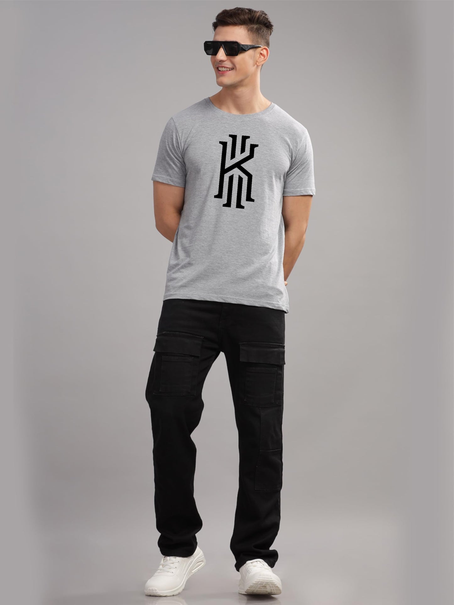 ADRO Mens Printed T Shirt - Premium Cotton Graphic Printed Tshirt - Grey T-Shirt - RN24-KOBE-GR