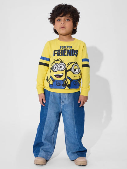 The Souled Store Official Minions: Forever Friends Boys and Baby Boys Long Sleeve Round Neck Graphic Print Sweatshirts Yellow Sw