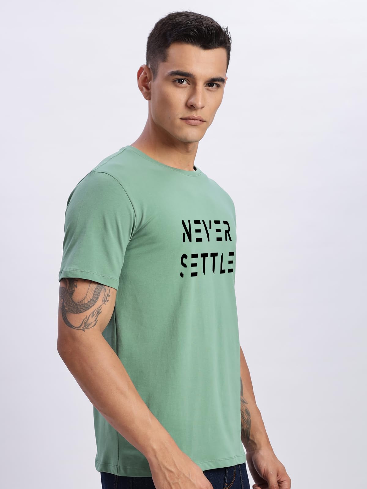 ADRO Mens Never Settle Cotton T-Shirt (RN22-03-SET-PT_Pista)