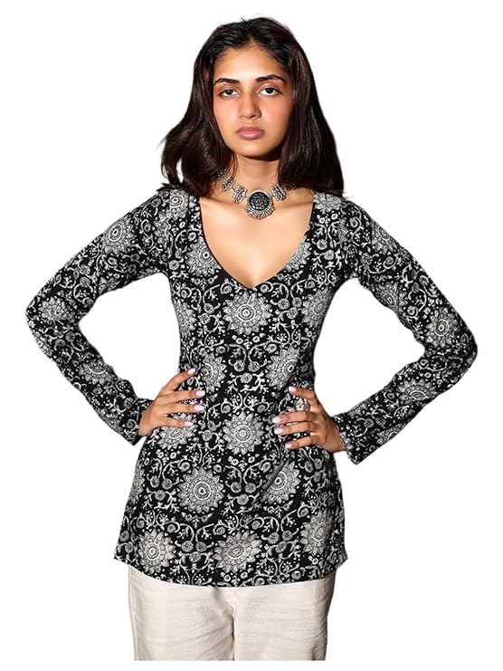 Anni Designer WomenS Rayon Viscose Kurti, Printed Stylish Fancy Tops For Women (Queen Black-Vks01_S_Black_Small)